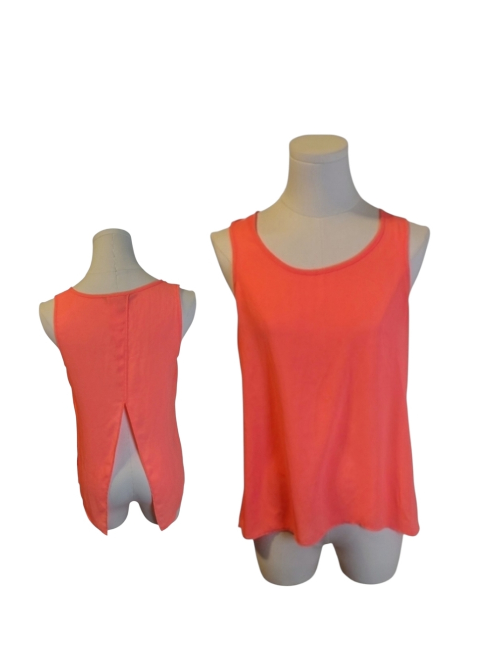 Vintage Express Bright Neon Orange Split Back Airy Lightweight Tank Top XS